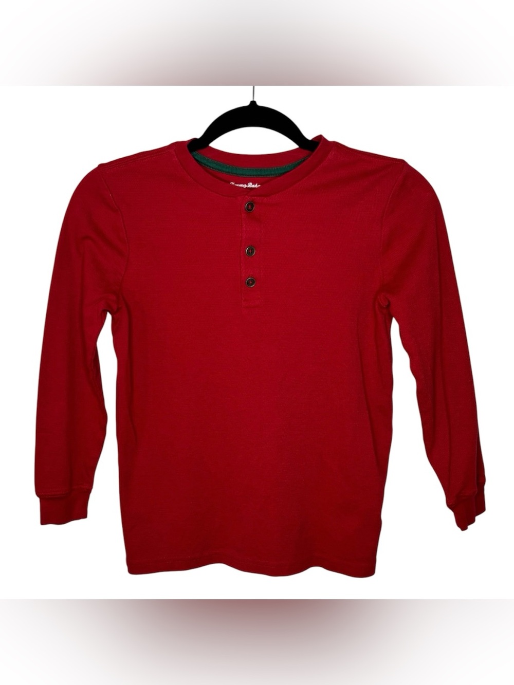 Tommy Bahama Shirt Boy's L 10/12 Solid Red Henley Long Sleeve Thermal Ribbed